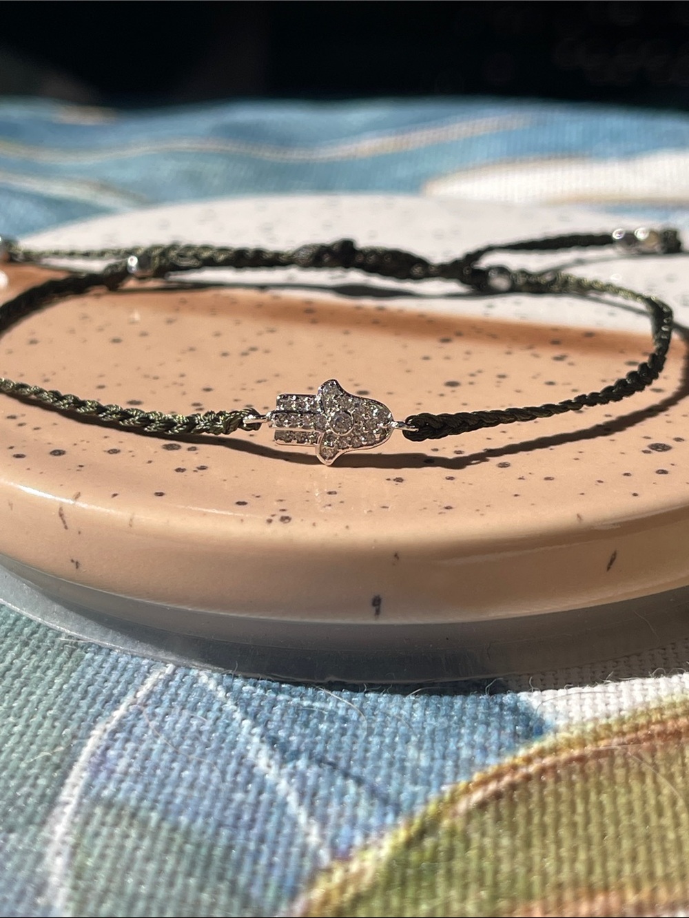 Green Braided Cord Bracelet with Silver Hamsa Charm 🪬